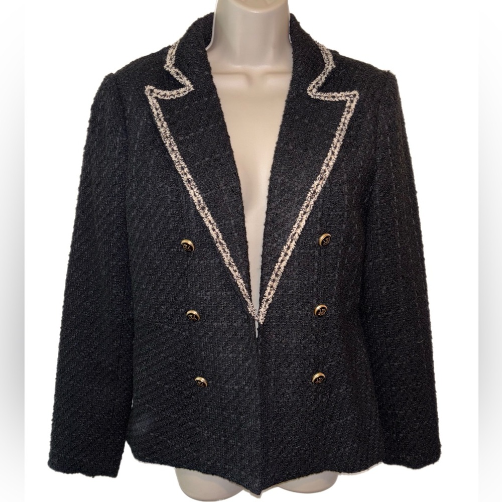 Suzy Shier Elegant Black Tweed Blazer
